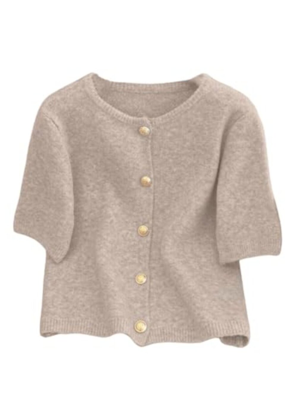 Short Sleeve Button Up Cable Knit Cardigan Lightweight Crew Neck Summer Fall